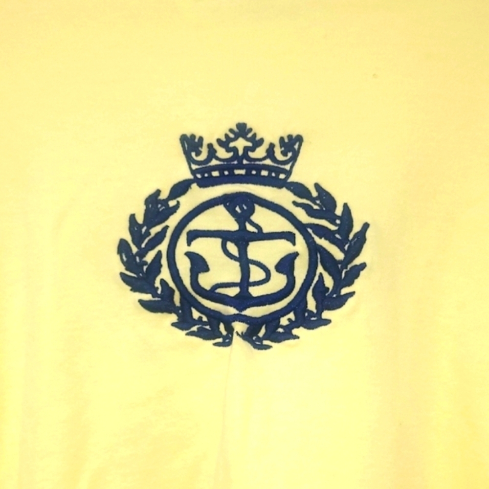 Yellow T-shirt Short Sleeve Anchor Crest Cruisewear Boat Neck 100% Cotton